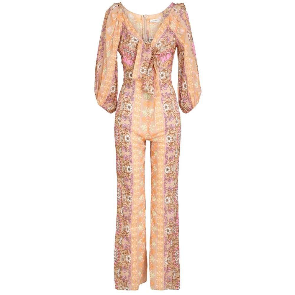 Sandro Paris Knotted Summer Jumpsuit, Summer Playsuit In Floral Luxury Print - Picture 4 of 5